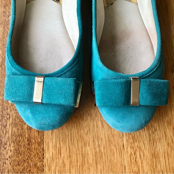 Michael Kors teal suede ballet flats with bow - Picture 6 of 9